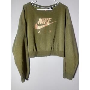 Nike Air Cropped Sweatshirt Womens XL Olive Green Metallic Logo Casual